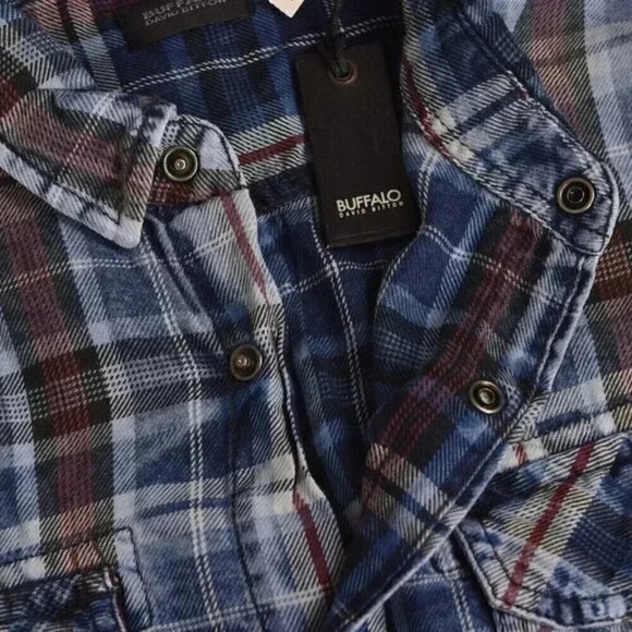 NWT Buffalo Plaid Check Blue Snap Button Dress Shirt Size Large - Picture 10 of 14